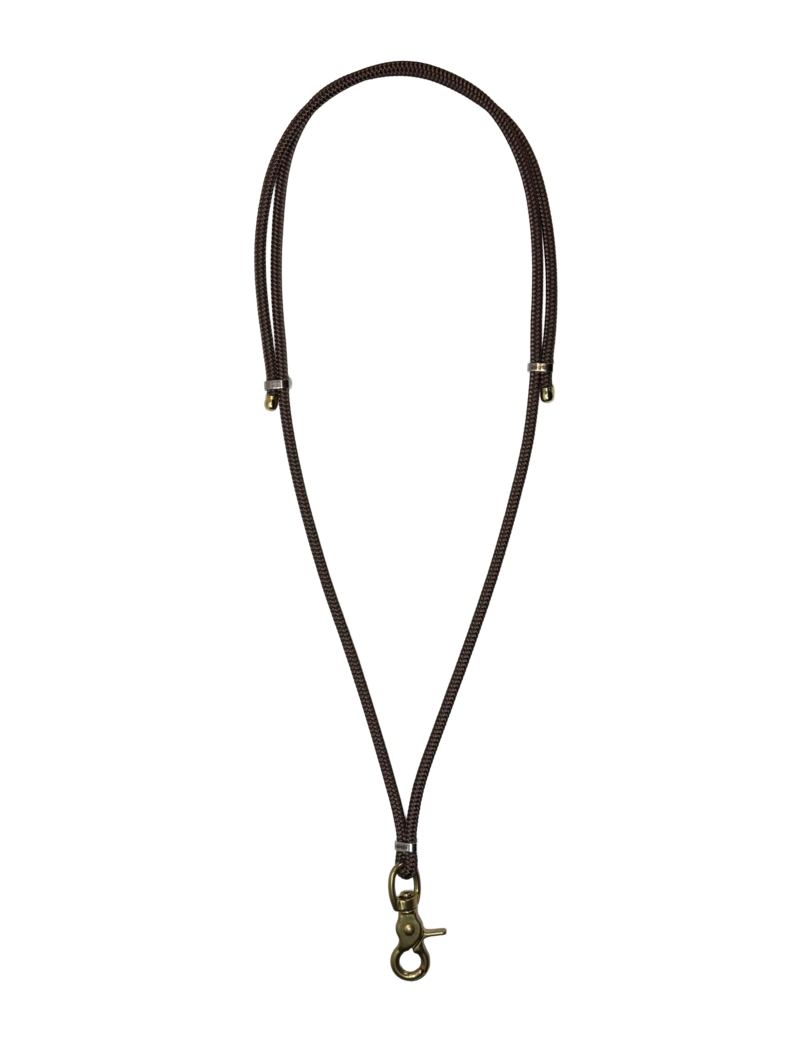 Brown leather lanyard with a metal clasp on a white background