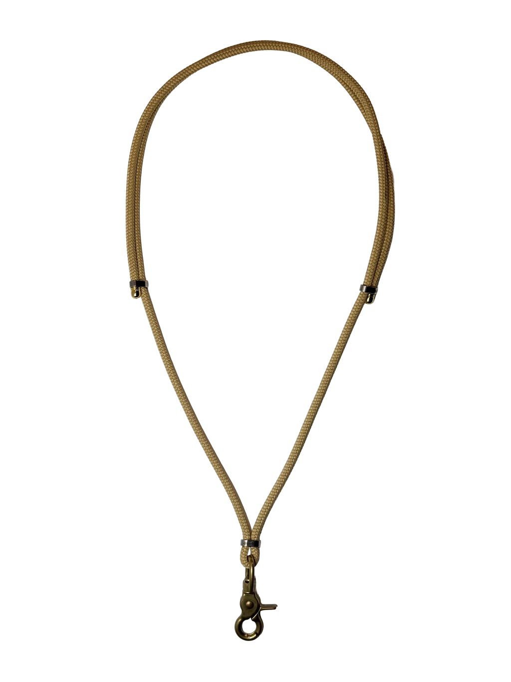 Beige lanyard with a clip on a white background