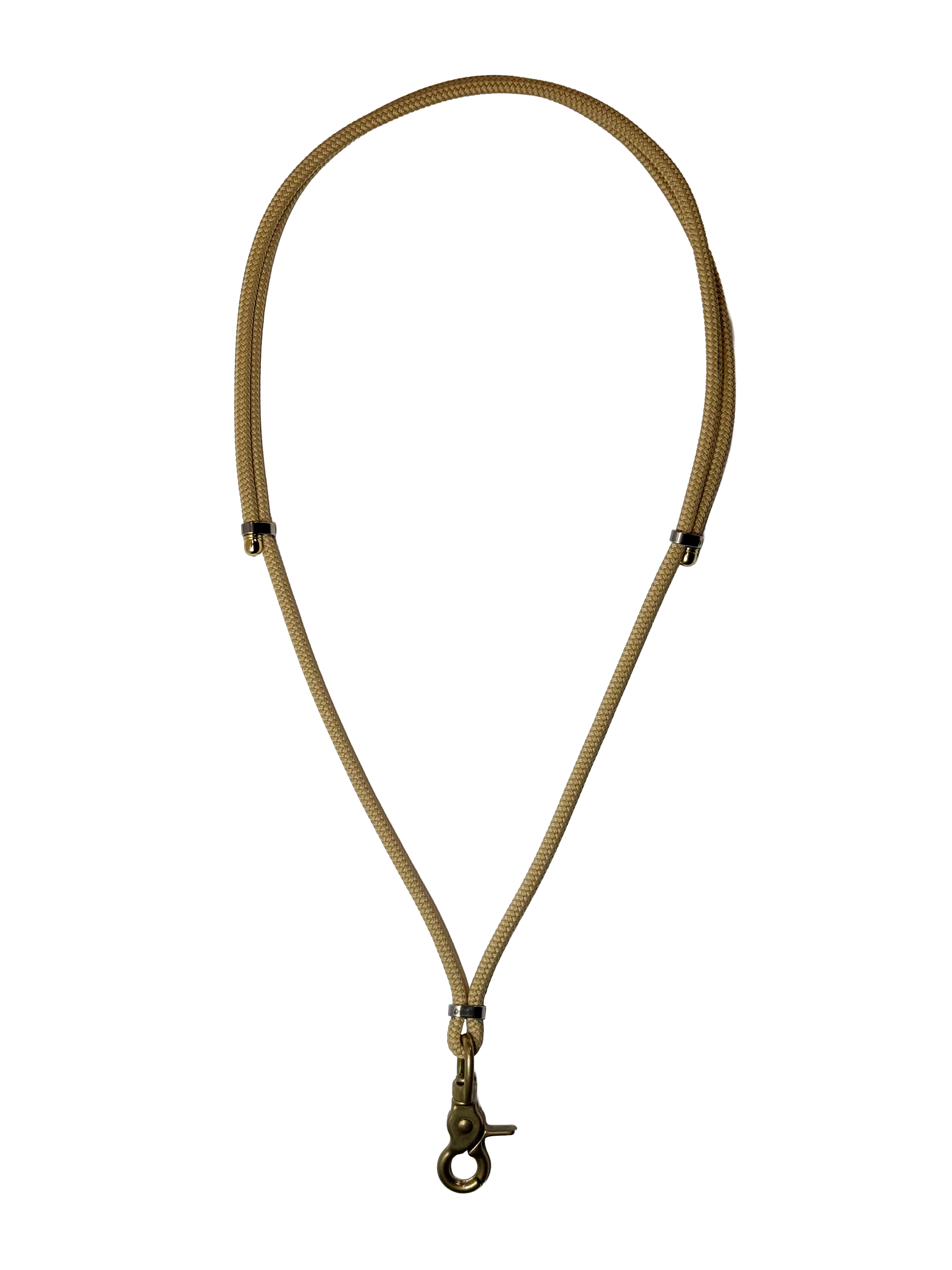 Beige lanyard with a clip on a white background